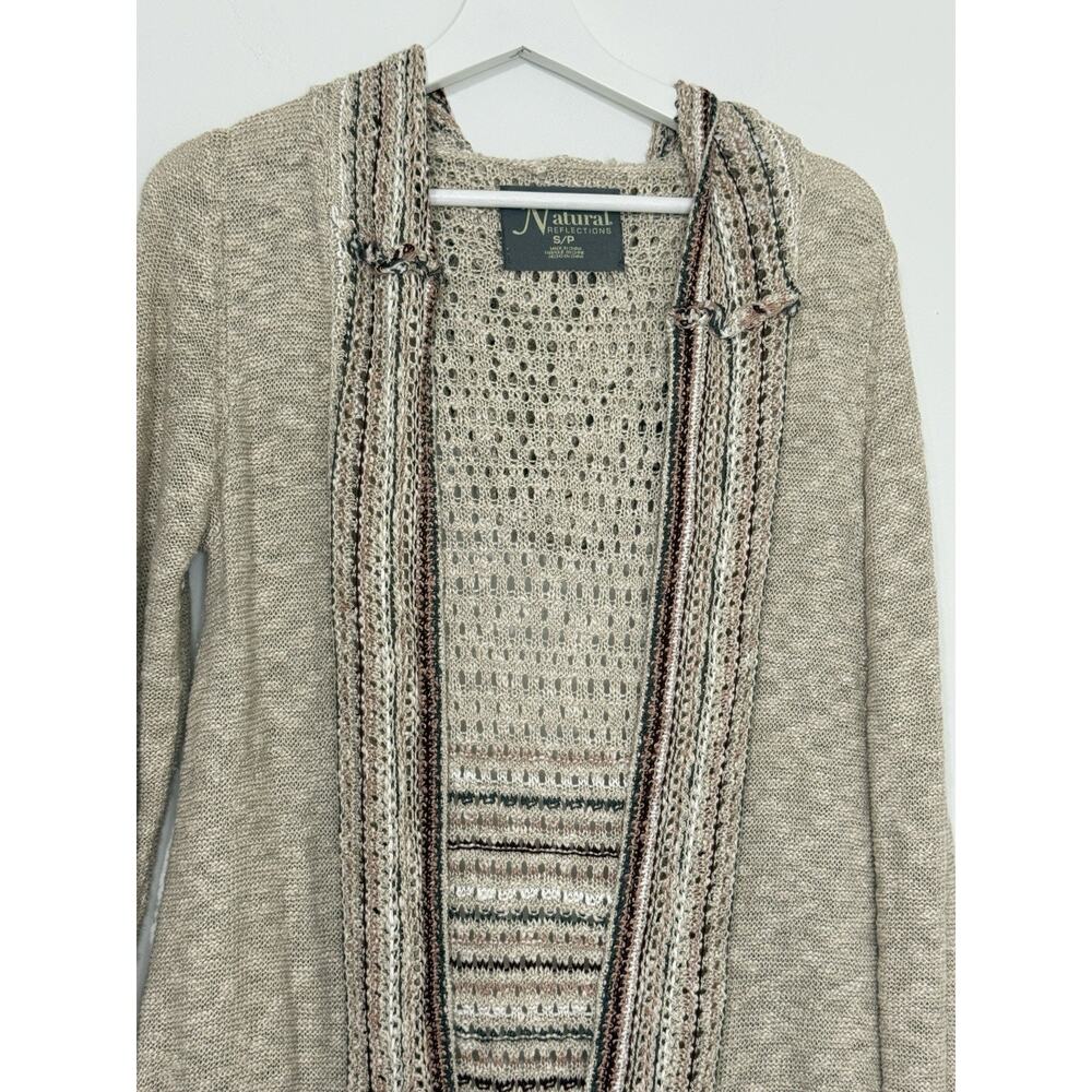Natural Reflections Womens Boho Hooded Open Front Cardigan Oatmeal Size S - Picture 3 of 13